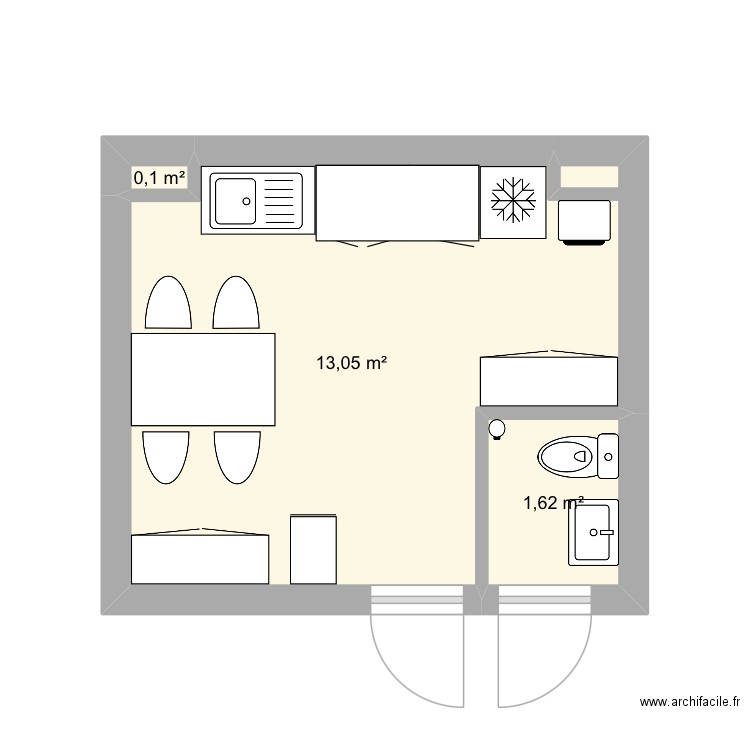 Conception cab cuisine 2. Plan de 3 pièces et 15 m2