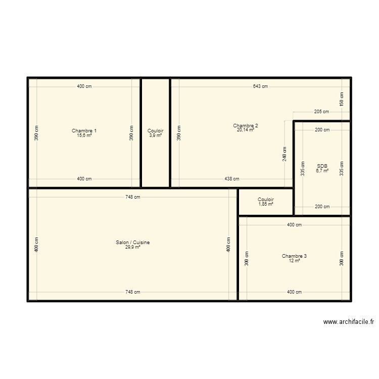 Cavailles. Plan de 7 pièces et 90 m2