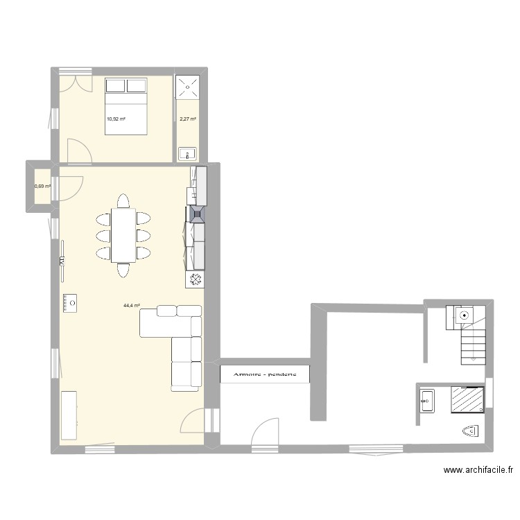 HAUTEVILLE SALLE DE BAIN 2. Plan de 4 pièces et 58 m2