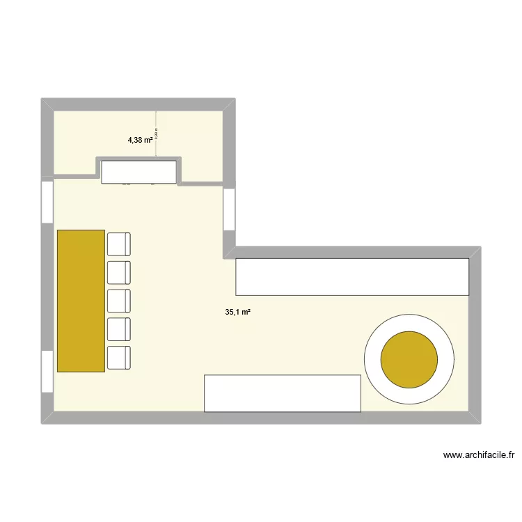 cuisine. Plan de 2 Pièces et 39 m²