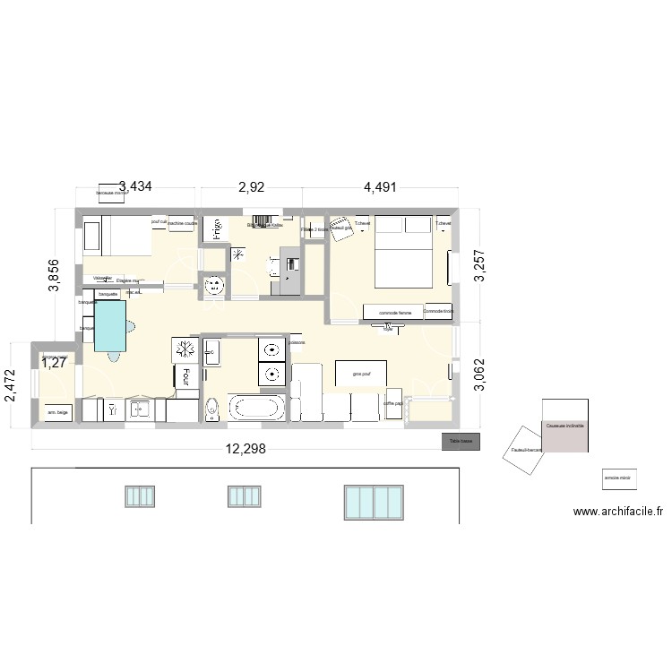 Aire ouverte - Rallonge Bureau. Plan de 12 pièces et 62 m2