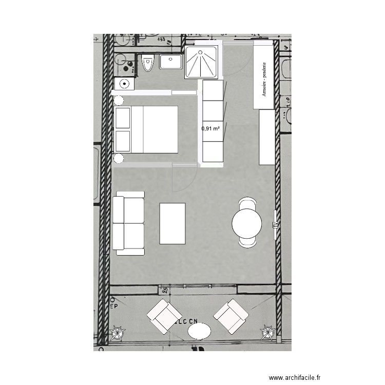 EG2. Plan de 1 pièce et 1 m2
