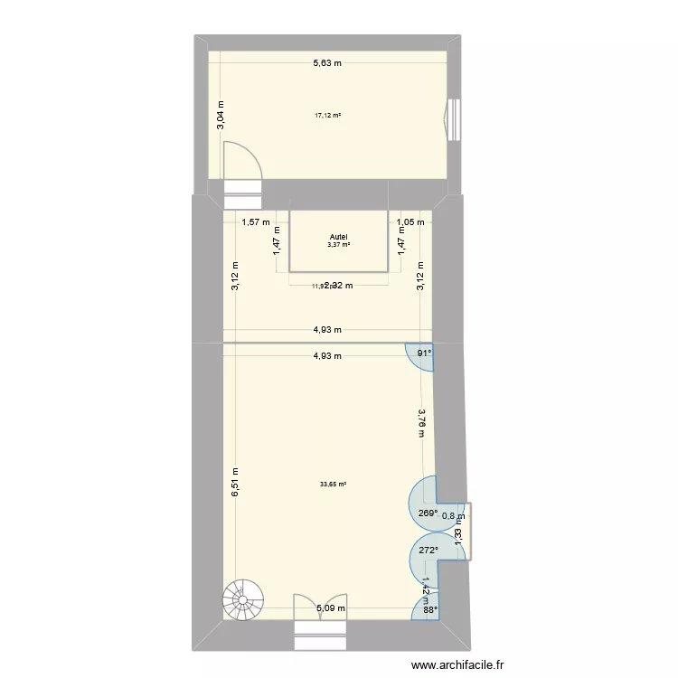 CHAPELLE CASTANVIEL. Plan de 4  et 66 m²