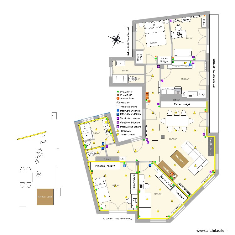 Appart 4e entier v2 bis Elec - D Villars Après Travaux. Plan de 12 pièces et 110 m2