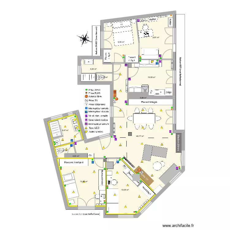 Appart 4e entier v2 bis Elec - D Villars Apr&egrave;s Travaux. Plan de 