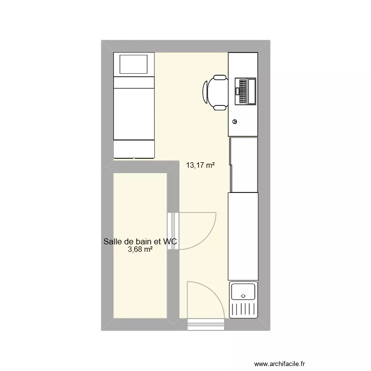 chambre 18 m2. Plan de 2  et 17 m²