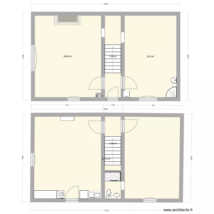 Aimargues existant v2. Plan de 6  et 122 m²