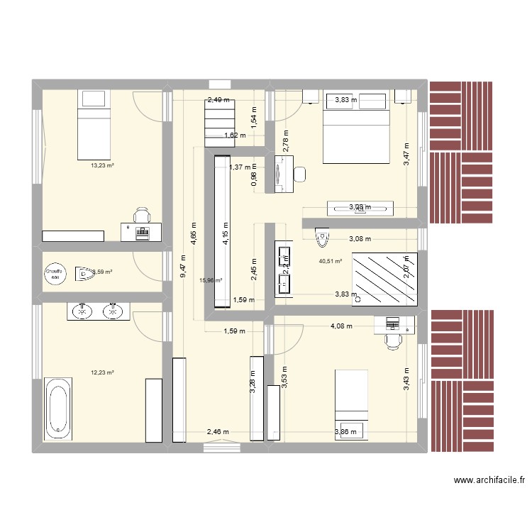 MAISON ETAGE 1. Plan de 5 pièces et 86 m2