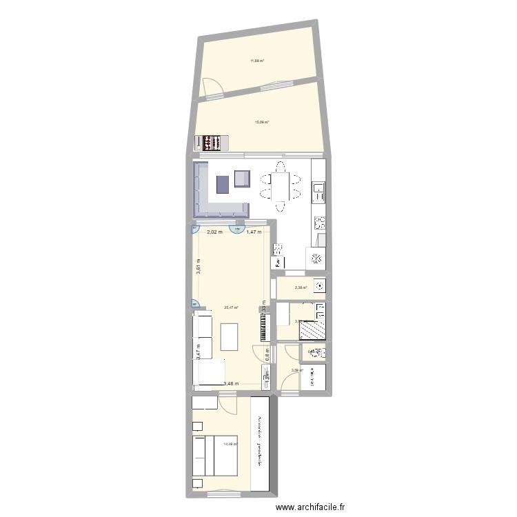 app. Plan de 8 pièces et 78 m2