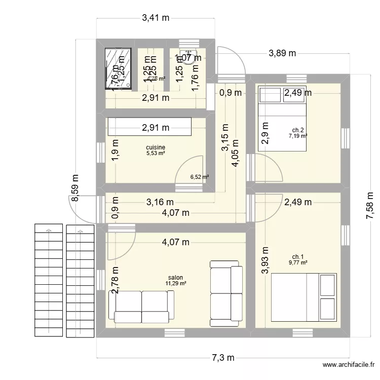 Plan de maison Ambodimita. Plan de 6  et 45 m²