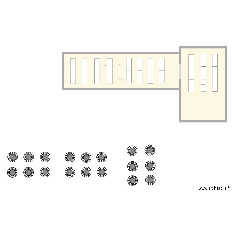 Bel étage tables droites 6 pers / 152 p. Plan de 2 pièces et 149 m2