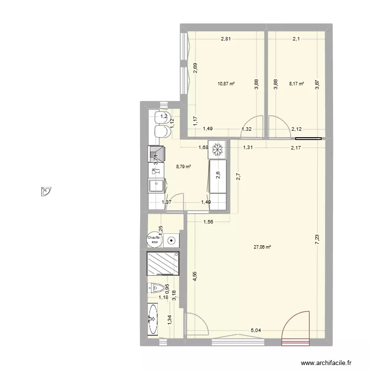 Rez-de-Chauss&eacute; - Appartement - proposition 1.c. Plan de 4  et 60 m²
