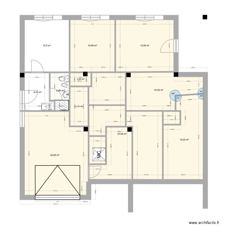 RDJ. Plan de 11 pièces et 121 m2