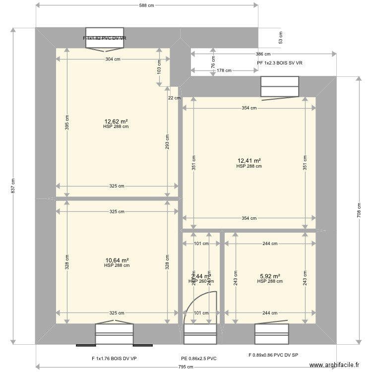 MEHAIGNERY. Plan de 5 pièces et 44 m2