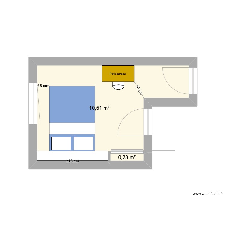 Chambre EK. Plan de 2 pièces et 11 m2
