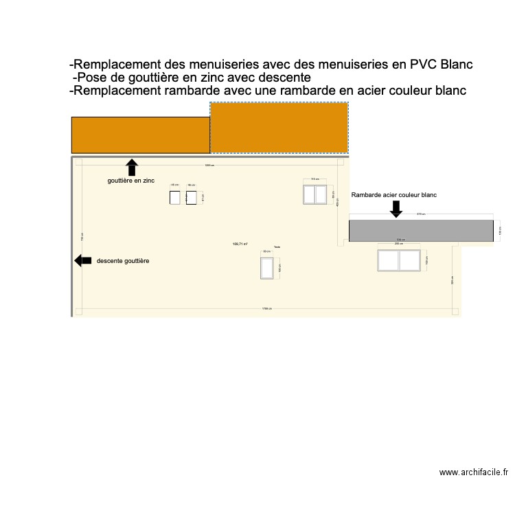 Plan de facade . Plan de 1 pièce et 110 m2