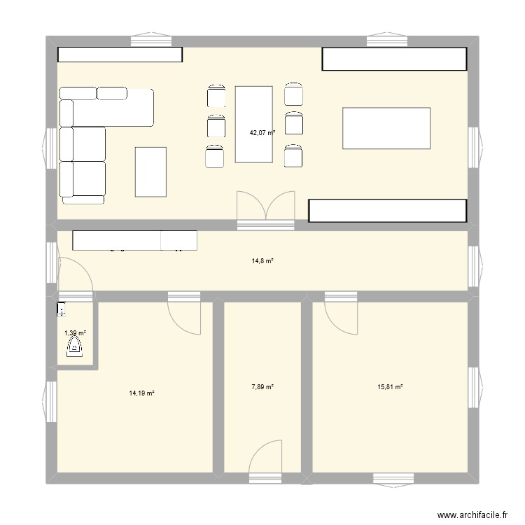 rdc Maison 1900. Plan de 6 pièces et 96 m2