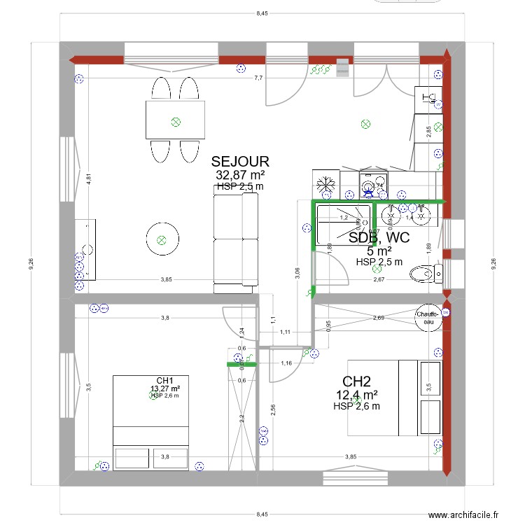 PLAN LAURADA COMPLET isolation. Plan de 8 pièces et 127 m2
