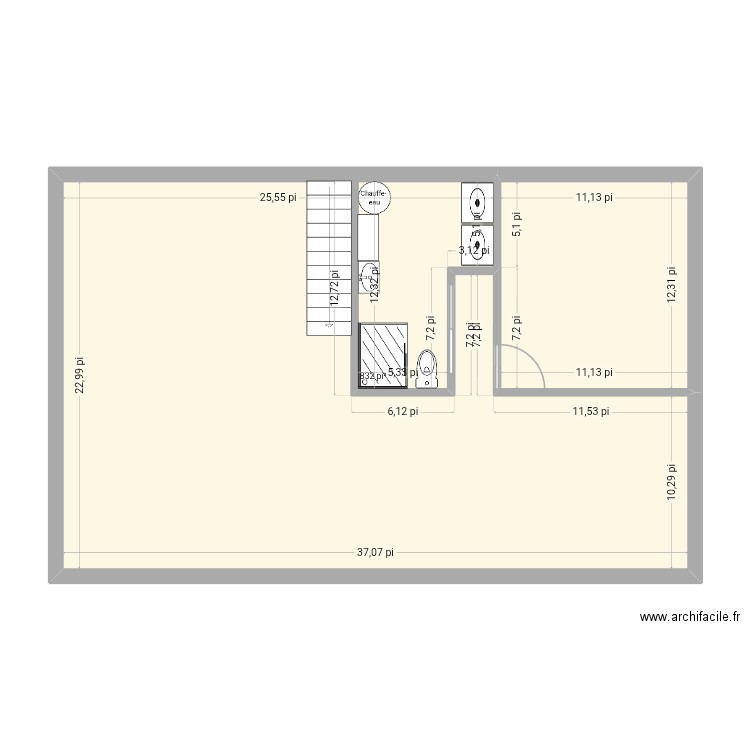 Sous sol1. Plan de 1 pièce et 77 m2