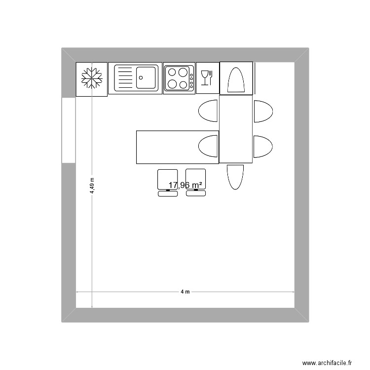 cozinha 1. Plan de 1 pièce et 18 m2