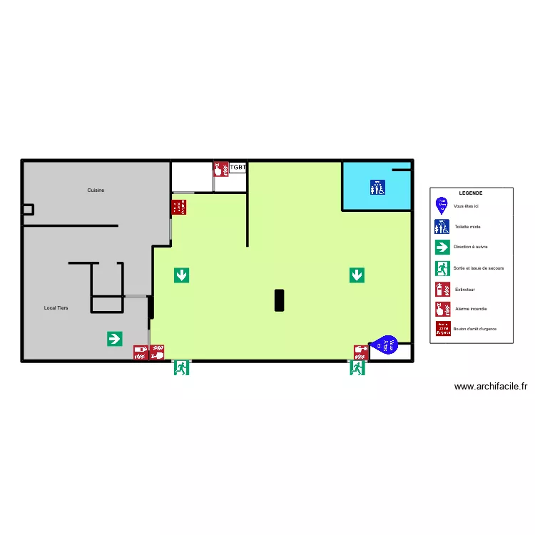 Plan d\'&eacute;vacuation Chamas Tacos. Plan de 10  et 158 m²