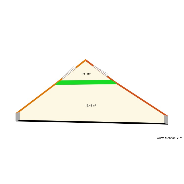COMBLE SOUS PENTE. Plan de 2 pièces et 15 m2
