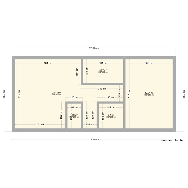 hnn. Plan de 5 pièces et 57 m2