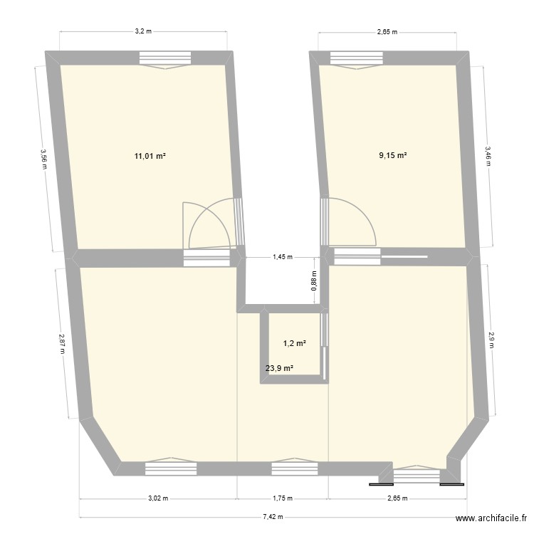 biarritz_V3. Plan de 4 pièces et 45 m2