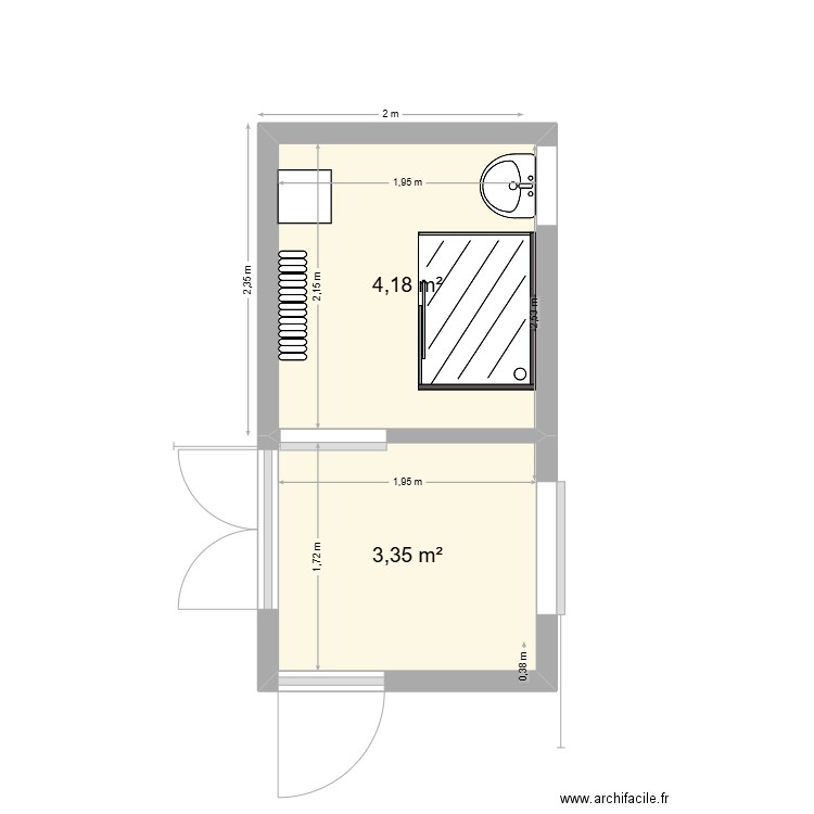 DOUCHE 2. Plan de 2 pièces et 8 m2