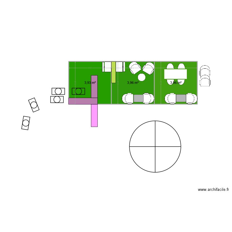 salon de thé. Plan de 3 pièces et 12 m2