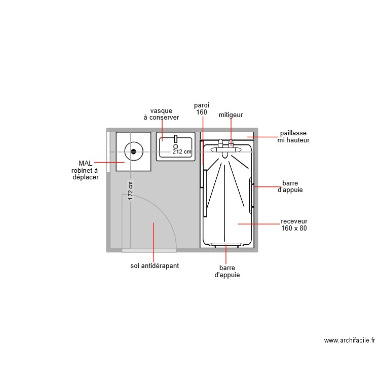 gassama. Plan de 1 pièce et 4 m2