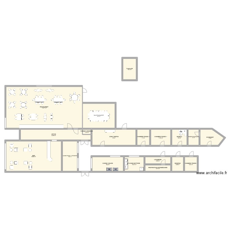 Novotel Toulouse Purpan rénovation restaurant. Plan de 19 pièces et 376 m2