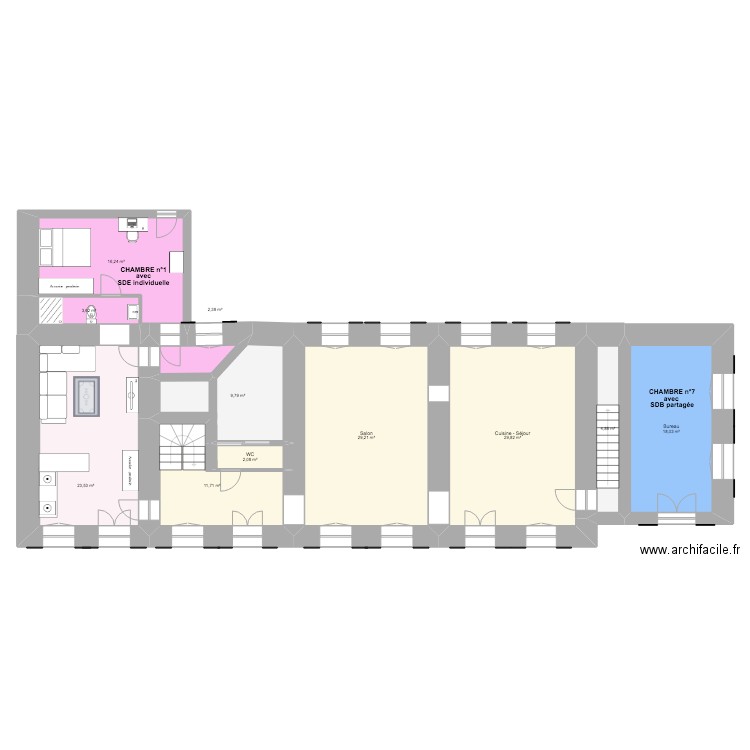 9 Curie Projet Coloc. Plan de 32 pièces et 415 m2