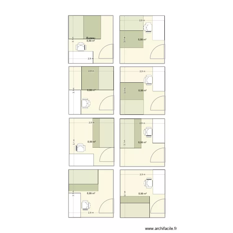 bureau. Plan de 8  et 72 m²