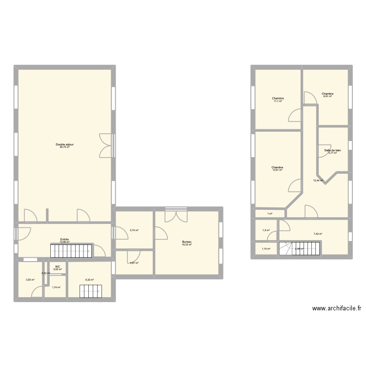 L'école Rdc. Plan de 20 pièces et 173 m2