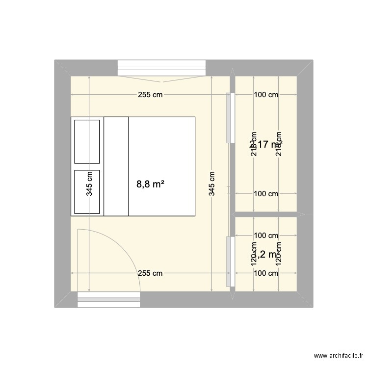 Gites Camélas. Plan de 3 pièces et 12 m2