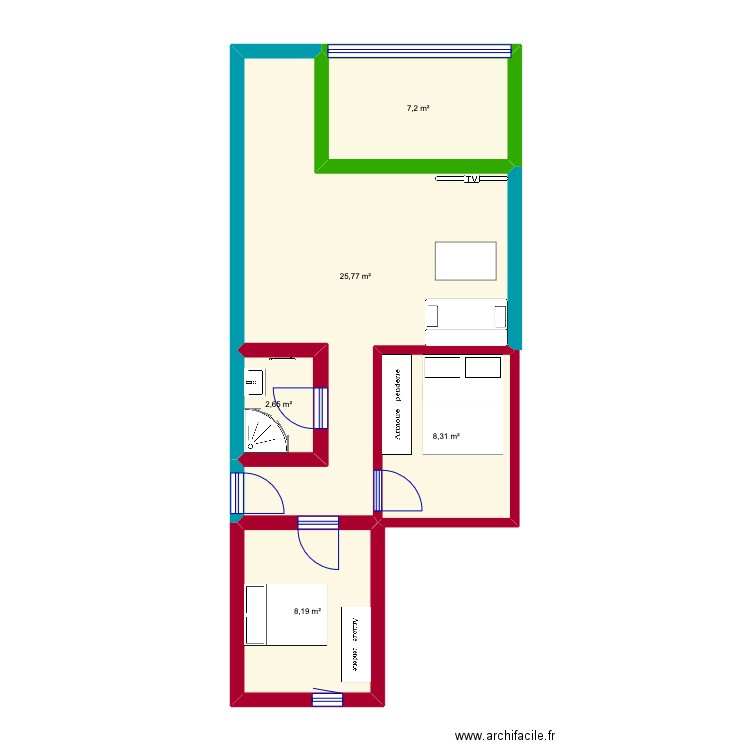 marina . Plan de 5 pièces et 52 m2
