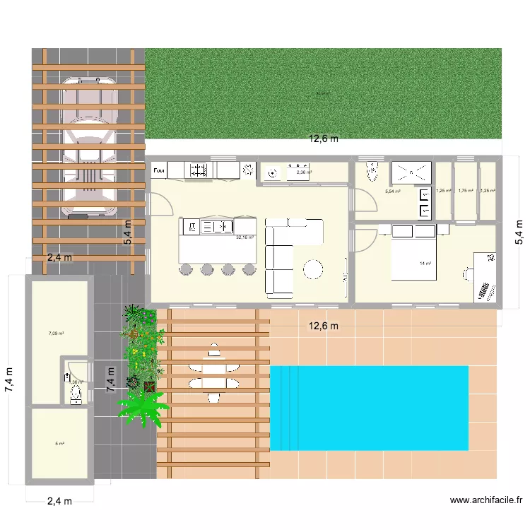 Perso3. Plan de 8 pièces et 72 m²