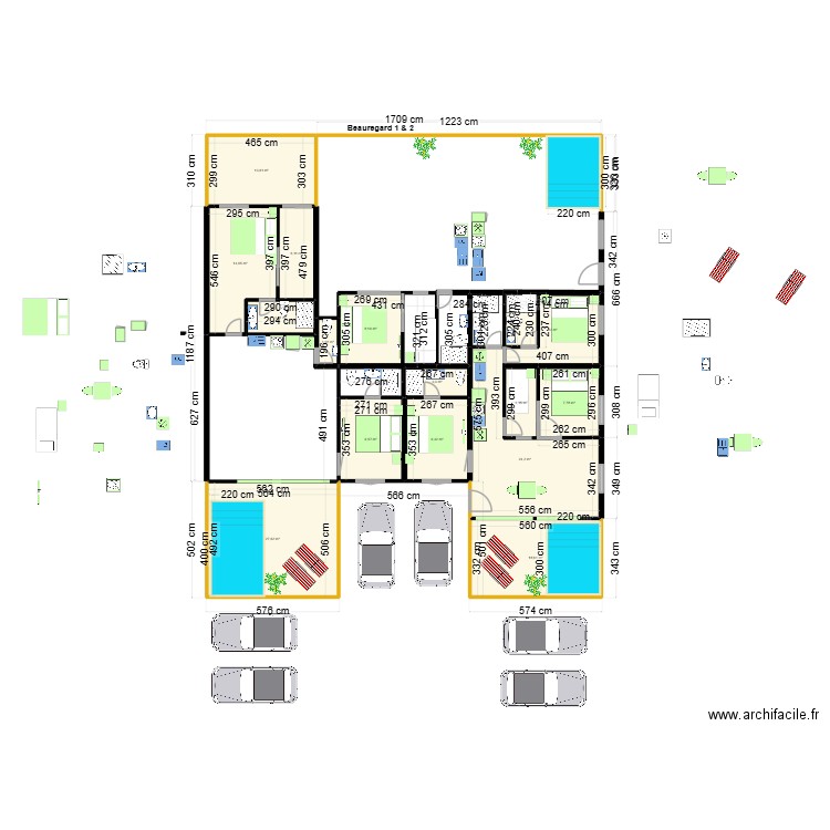Beauregard 3 villas. Plan de 15 pièces et 165 m2