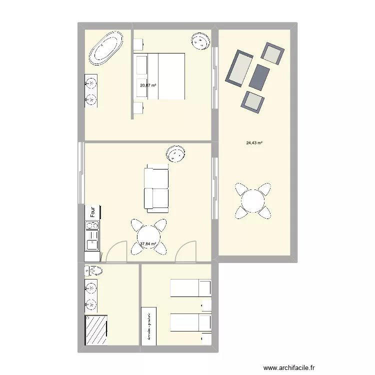 Conteraire AirBNB. Plan de 3  et 83 m²