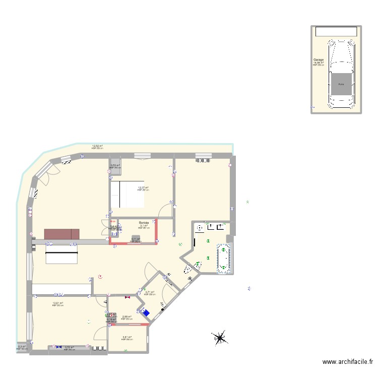Duquesne base SDB2. Plan de 18 pièces et 138 m2