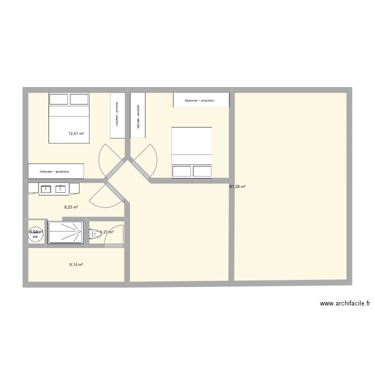 dfg. Plan de 6 pièces et 87 m2