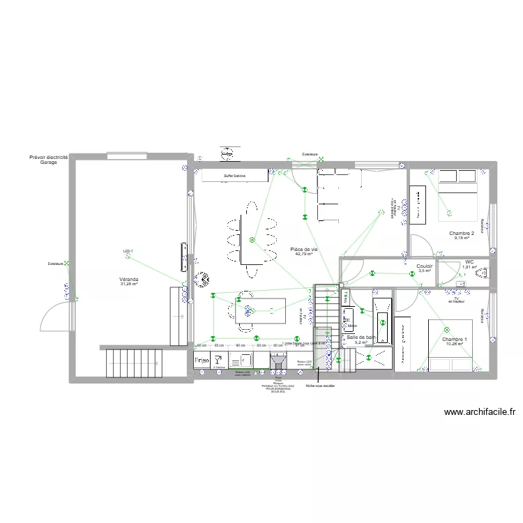 Plan d&eacute;finitif - Electricit&eacute; - Rez-de-Chauss&eacute; - Maison 60 Saint Louis. Plan de 