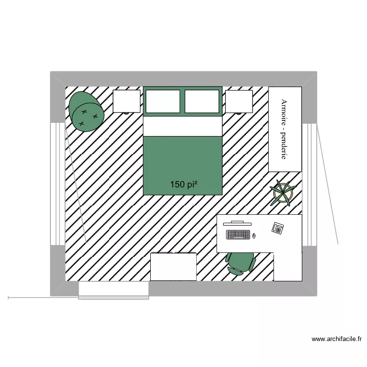 Chambre. Plan de 1  et 14 m²