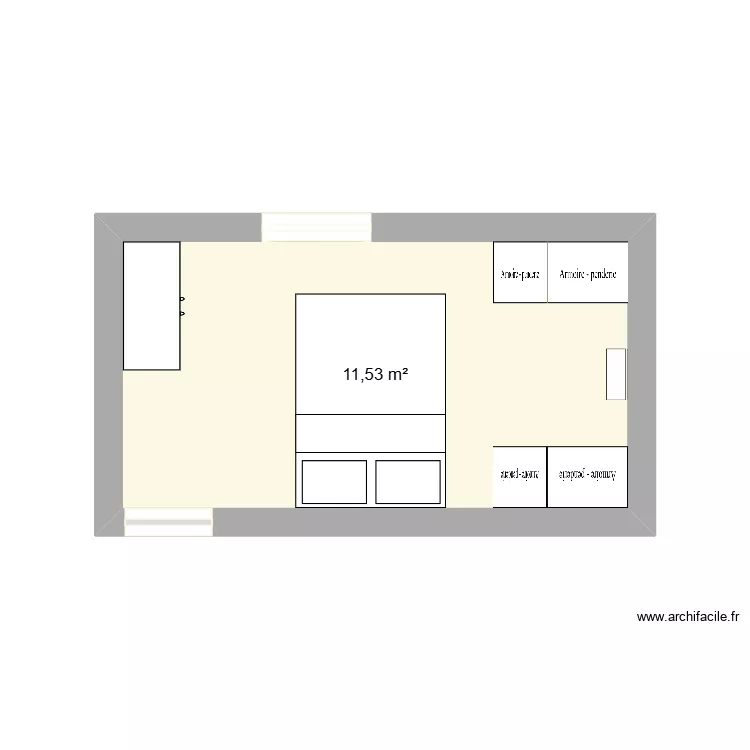 chambre sole. Plan de 1  et 12 m²