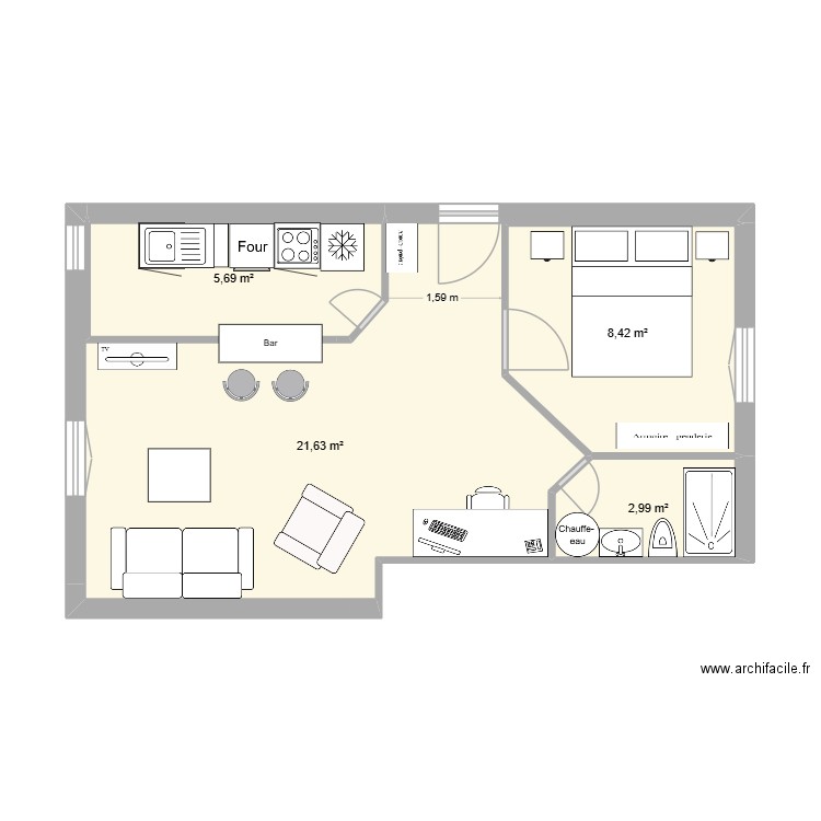 Appartement Tom V2. Plan de 4 pièces et 39 m2