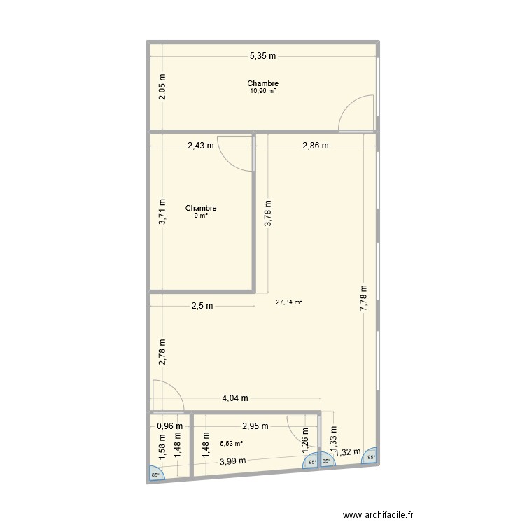 Plan Valenciennes cotations. Plan de 4 pièces et 53 m2