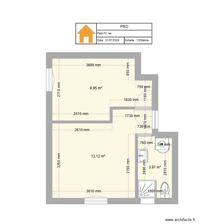 Petit F2 1er. Plan de 3 pièces et 27 m2