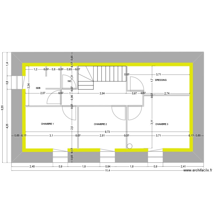 Maison BRU 1er Etage. Plan de 1 pièce et 53 m2