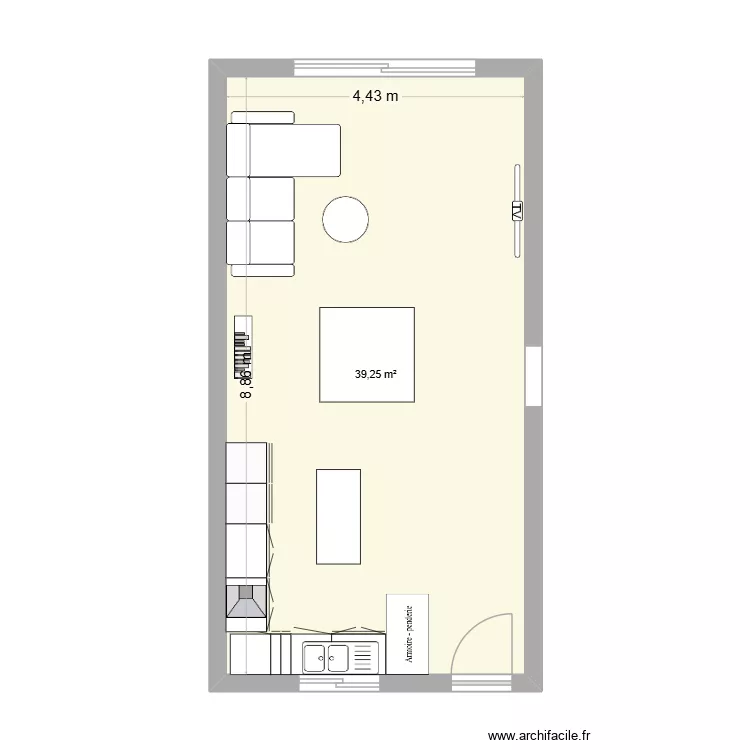 Pièce de vie. Plan de 1 et 39 m² Pièce de vie. Plan de 1 et 39 m²
